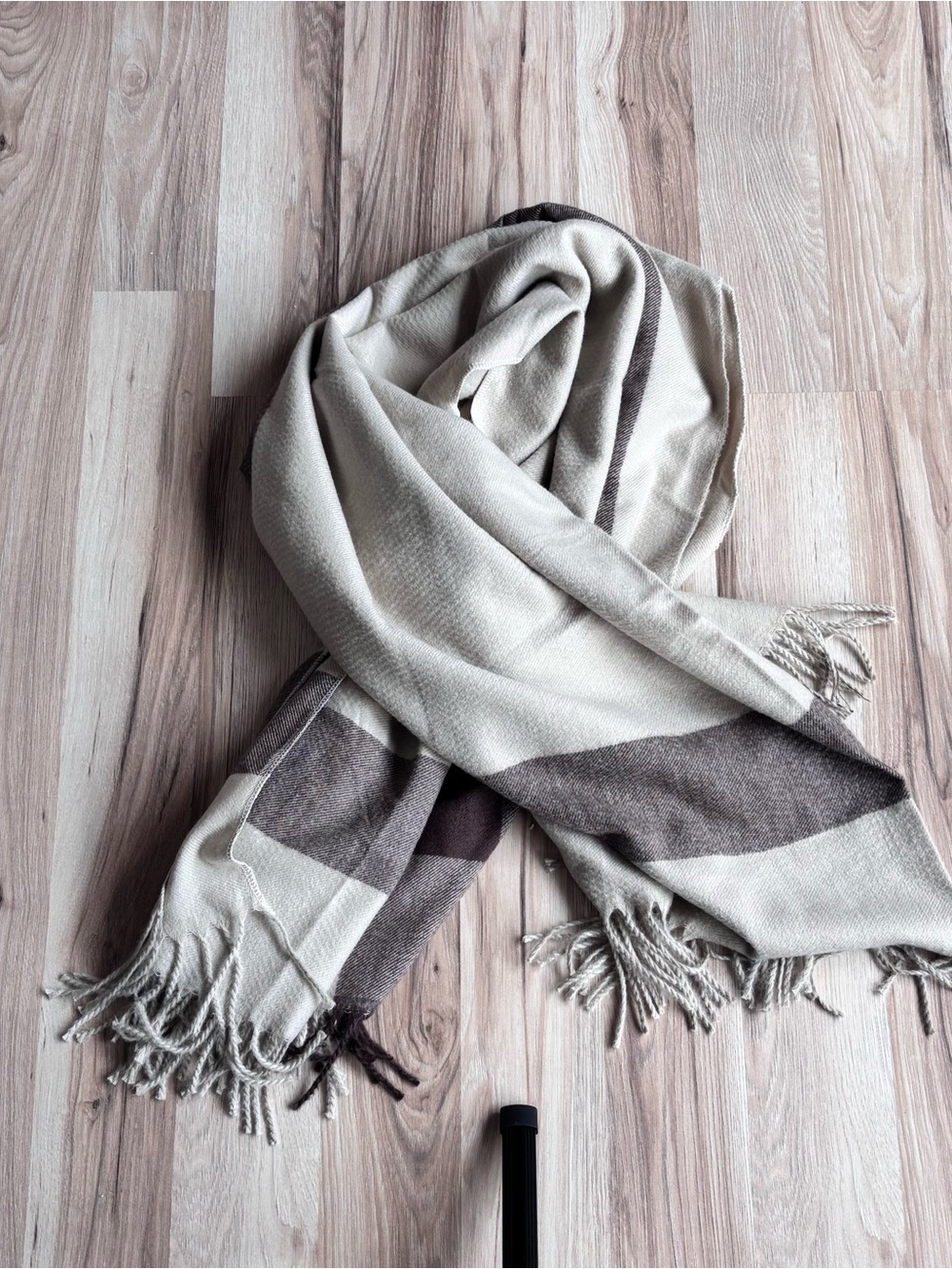 Soft Cream & Brown Fringe Wrap Scarf